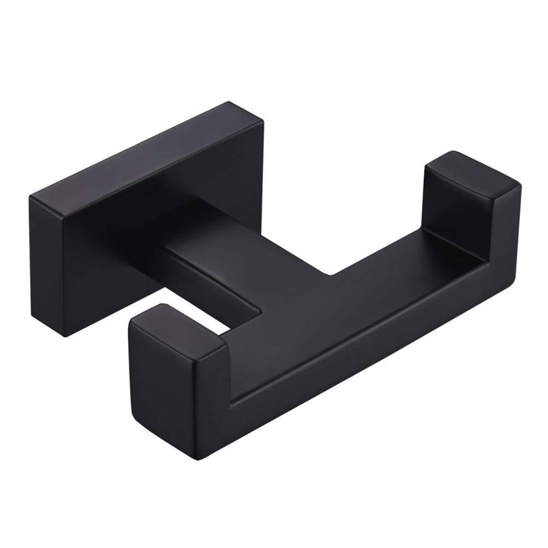 Angle Simple Double Towel Hook Matte Black, Stainless Steel Bathroom Towel Holder, Coat Robe Hook Wall Mount - Image 1
